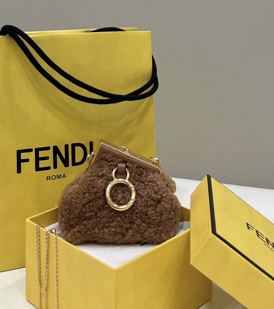 Fendi Nano First Charm Shoulder Bag 7AS051 Brown sheepskin bag