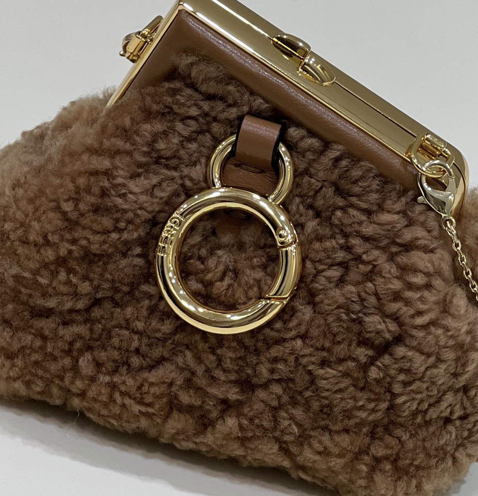 Fendi Nano First Charm Shoulder Bag 7AS051 Brown sheepskin bag