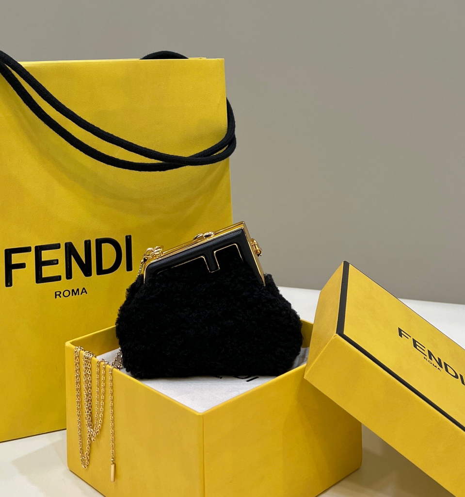Fendi Nano First Charm Shoulder Bag 7AS051 Black sheepskin bag