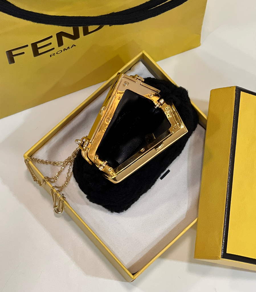 Fendi Nano First Charm Shoulder Bag 7AS051 Black sheepskin bag