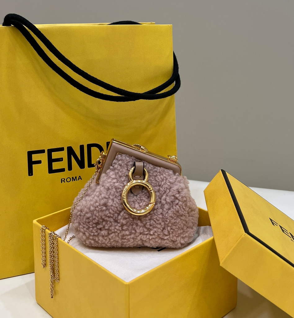 Fendi Nano First Charm Shoulder Bag 7AS051 Pink sheepskin bag