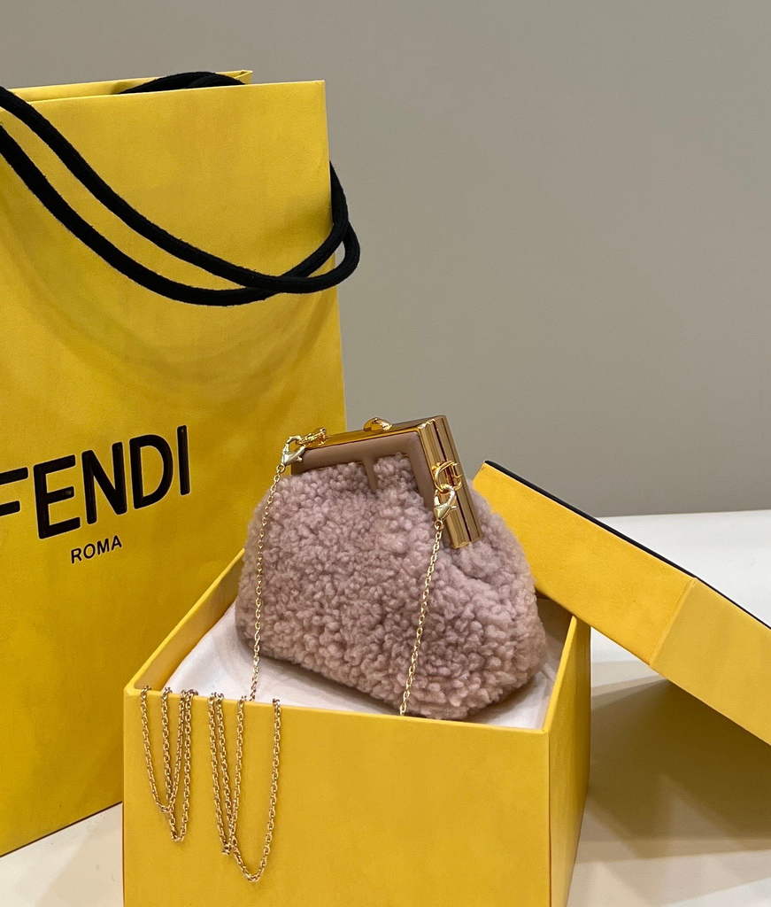 Fendi Nano First Charm Shoulder Bag 7AS051 Pink sheepskin bag