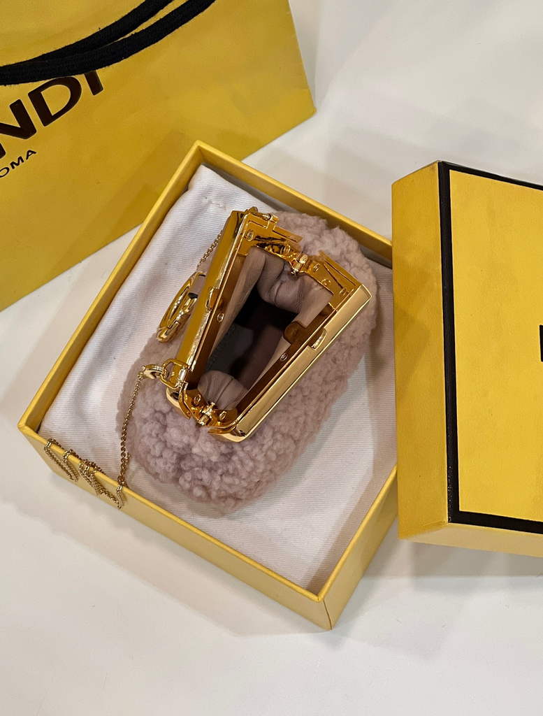 Fendi Nano First Charm Shoulder Bag 7AS051 Pink sheepskin bag