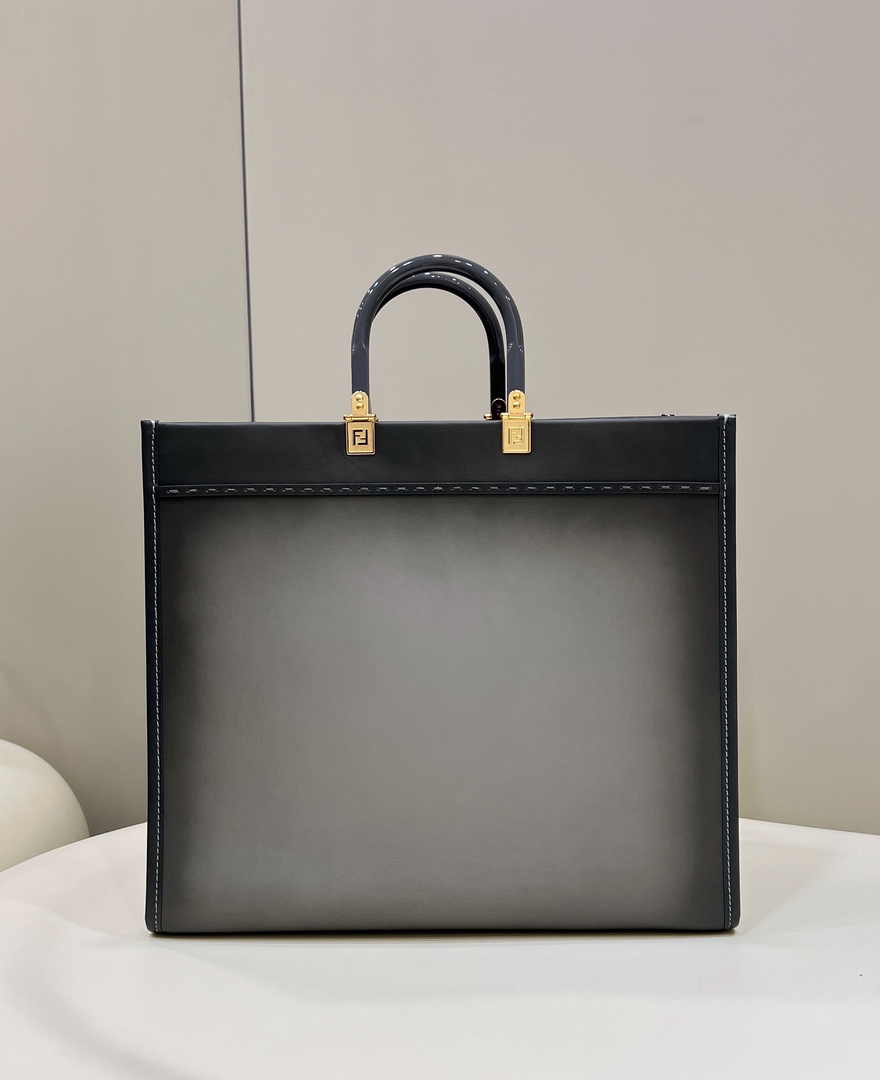 Fendi Sunshine Large Bag Gray Leather Shopper 8BH372