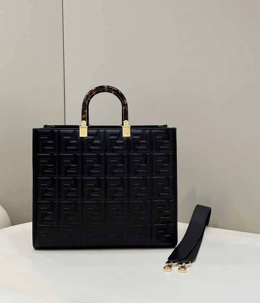 Fendi Sunshine Medium Bag 8BH386 Black leather shopper