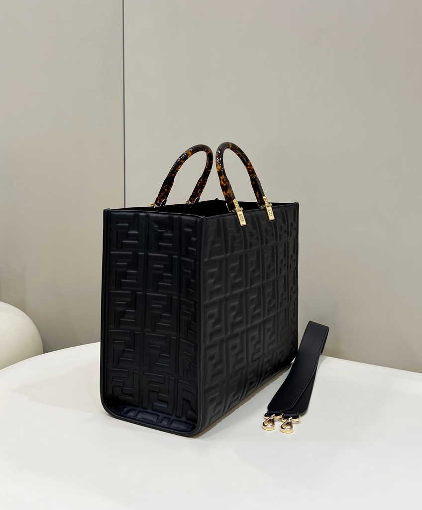 Fendi Sunshine Medium Bag 8BH386 Black leather shopper