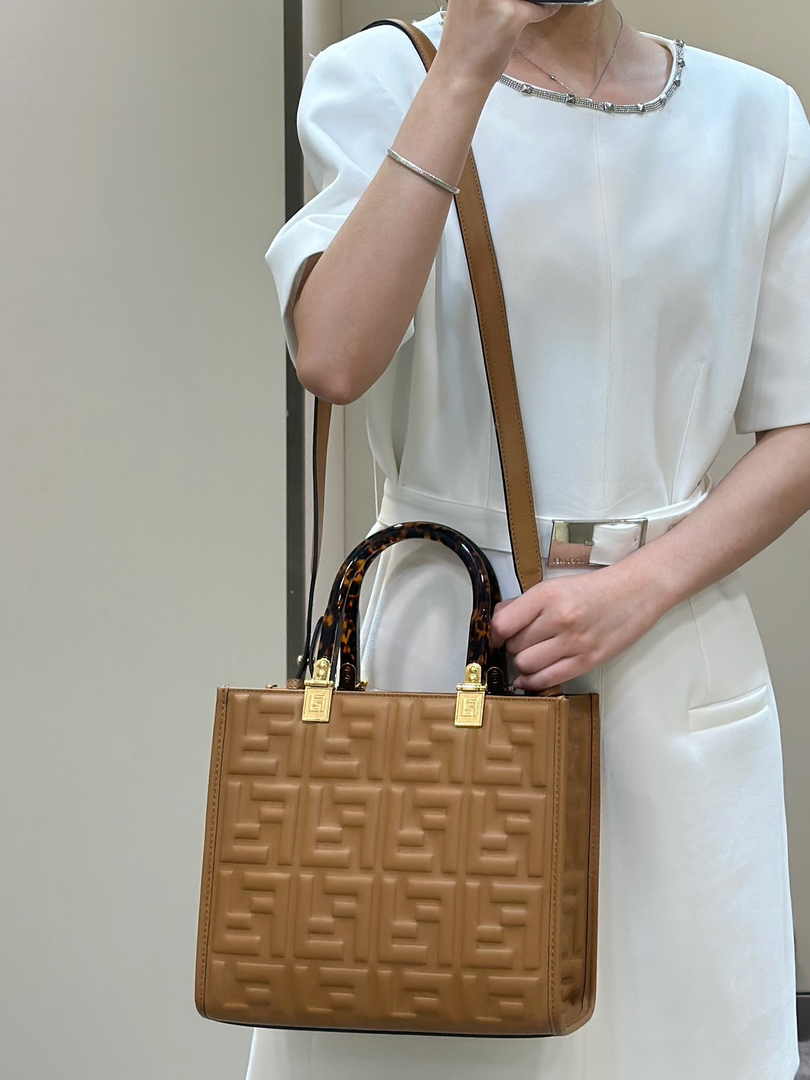 Fendi Sunshine Small Bag 8BH394 Brown FF leather