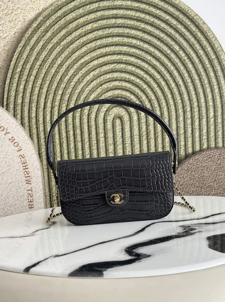 Chanel Flap Bag with Top Handle, AS6425 Crocodile Gray