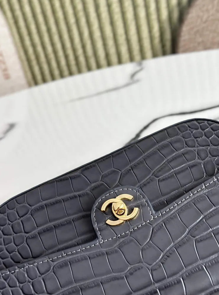 Chanel Flap Bag with Top Handle, AS6425 Crocodile Gray