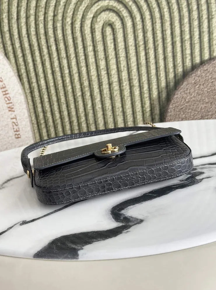 Chanel Flap Bag with Top Handle, AS6425 Crocodile Gray