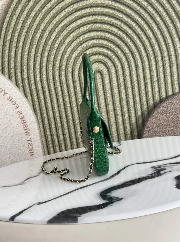 Chanel Flap Bag with Top Handle, AS6425 Crocodile Green