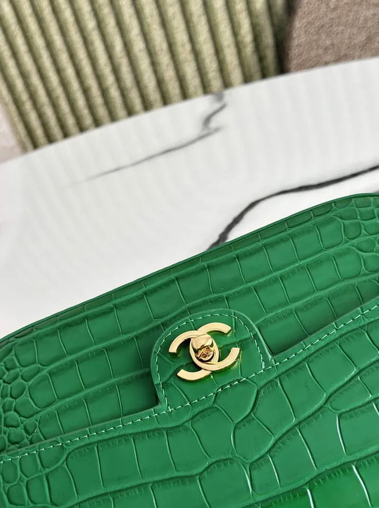 Chanel Flap Bag with Top Handle, AS6425 Crocodile Green