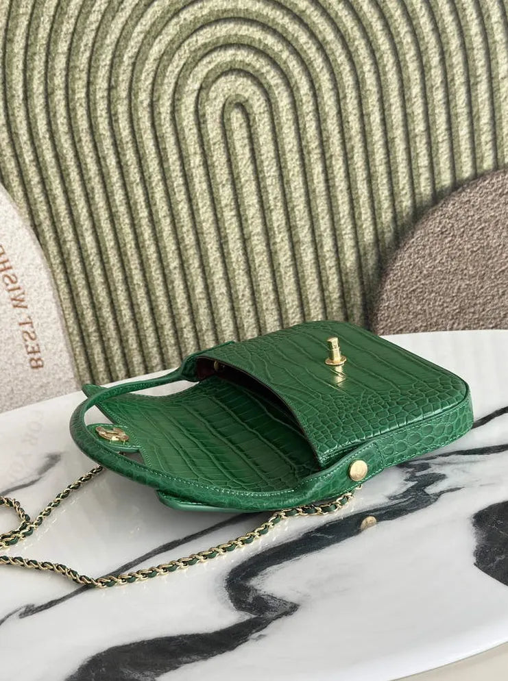 Chanel Flap Bag with Top Handle, AS6425 Crocodile Green