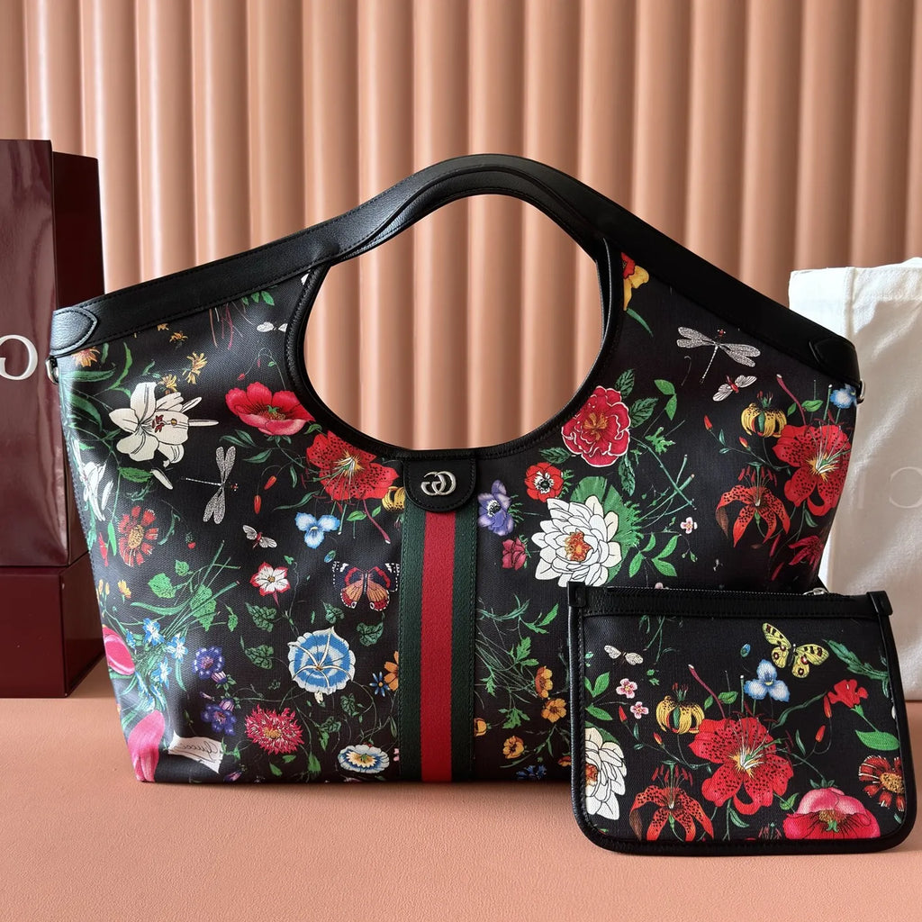 Gucci Giglio Flora large tote bag 853971 Black leather