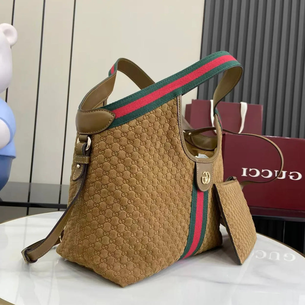 Gucci Giglio small tote bag ‎860845 Brown GG suede