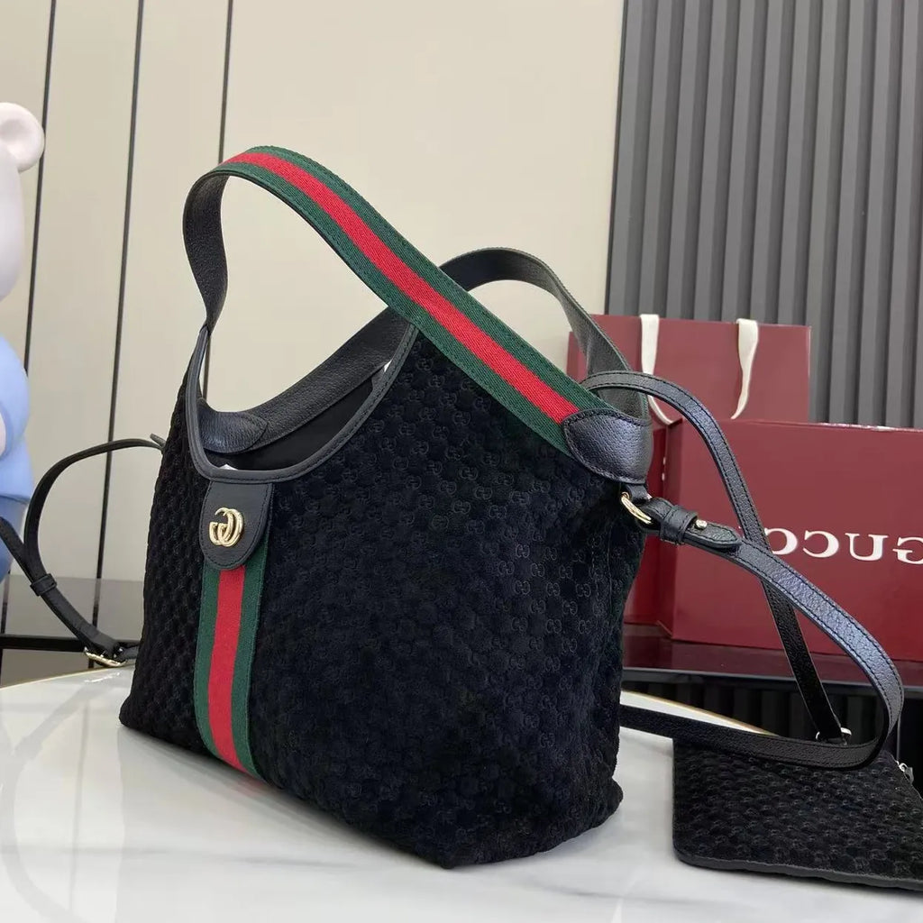 Gucci Giglio small tote bag ‎860845 Black GG suede