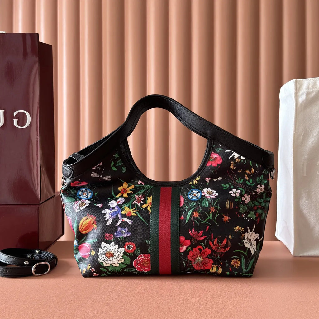 Gucci Giglio Flora small tote bag ‎860845 Black leather