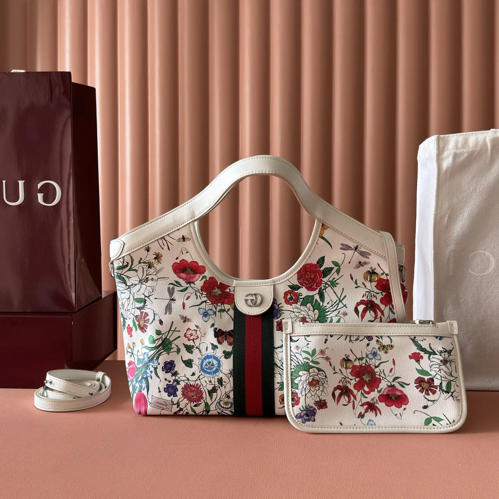 Gucci Giglio Flora small tote bag ‎860845 White leather