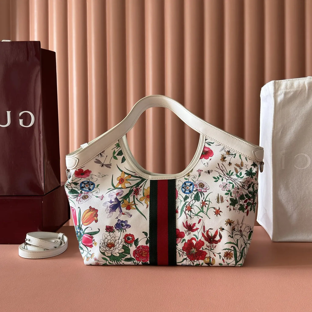 Gucci Giglio Flora small tote bag ‎860845 White leather