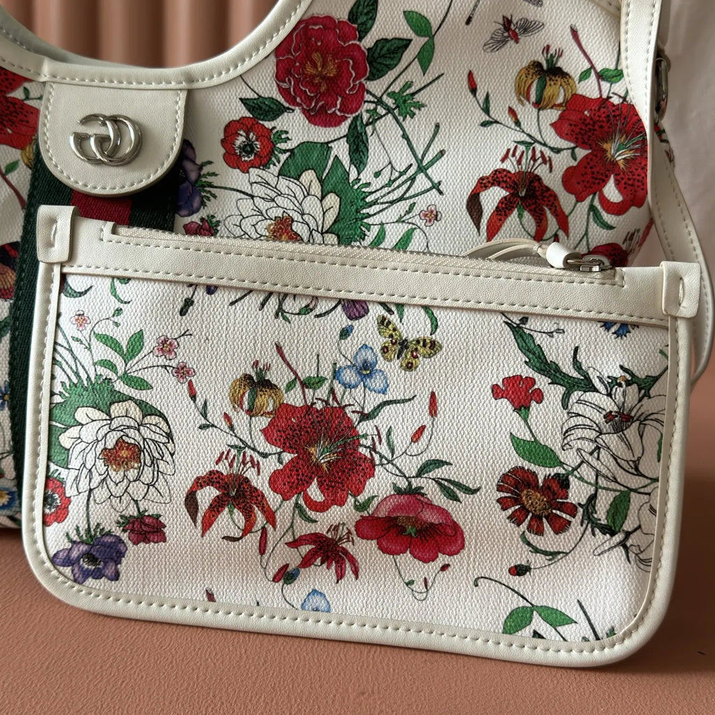 Gucci Giglio Flora small tote bag ‎860845 White leather