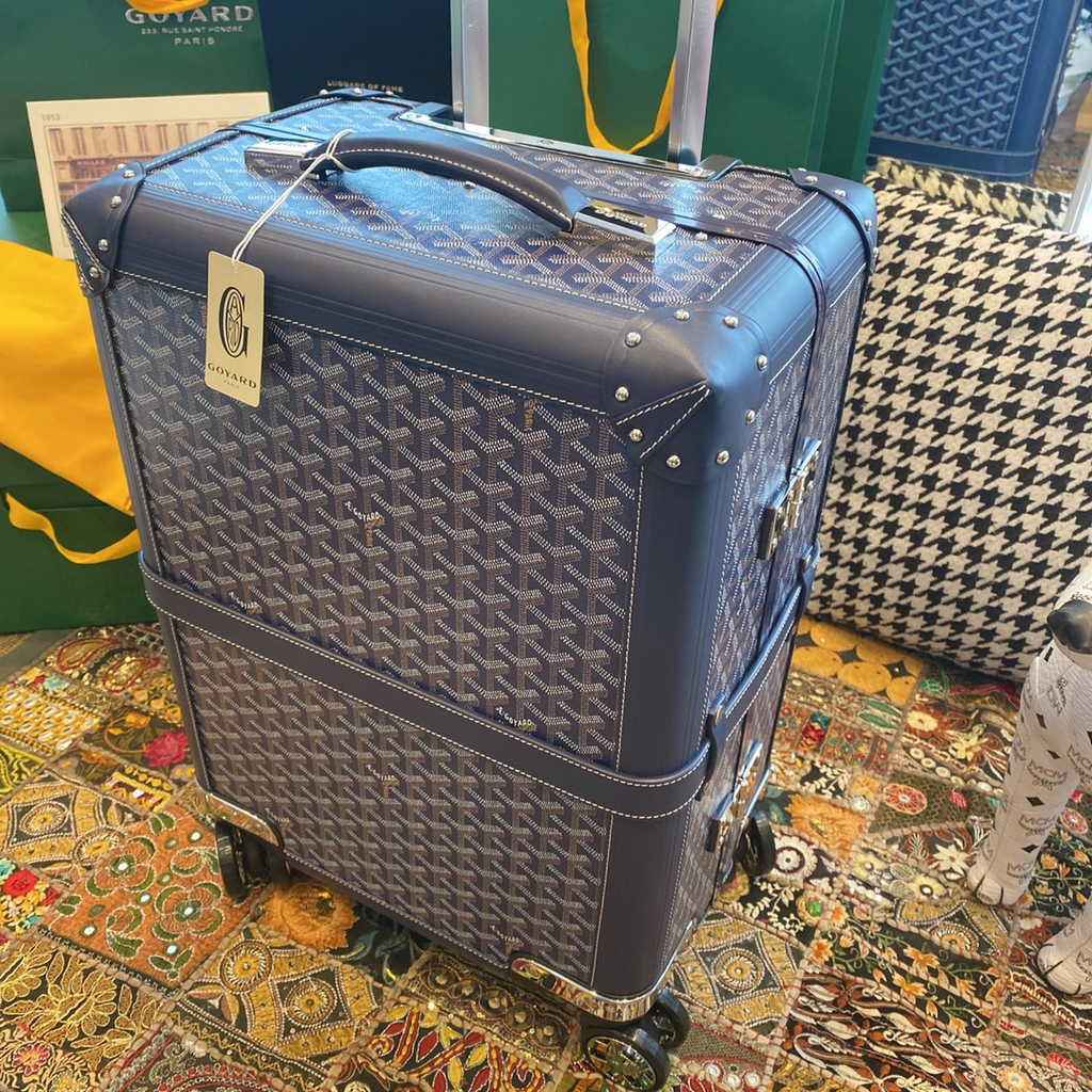 Goyard Travel Luggage 20 inch Navy Blue Leather