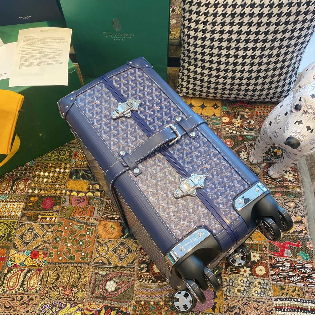 Goyard Travel Luggage 20 inch Navy Blue Leather