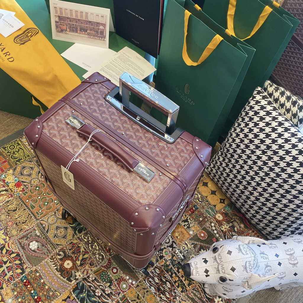 Goyard Travel Luggage 20 inch Wine Red Leather