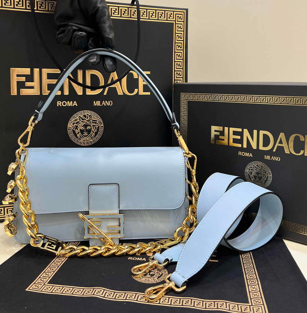 Fendi x Versace Fendace Brooch Baguette NM Bag 8BS068 Blue