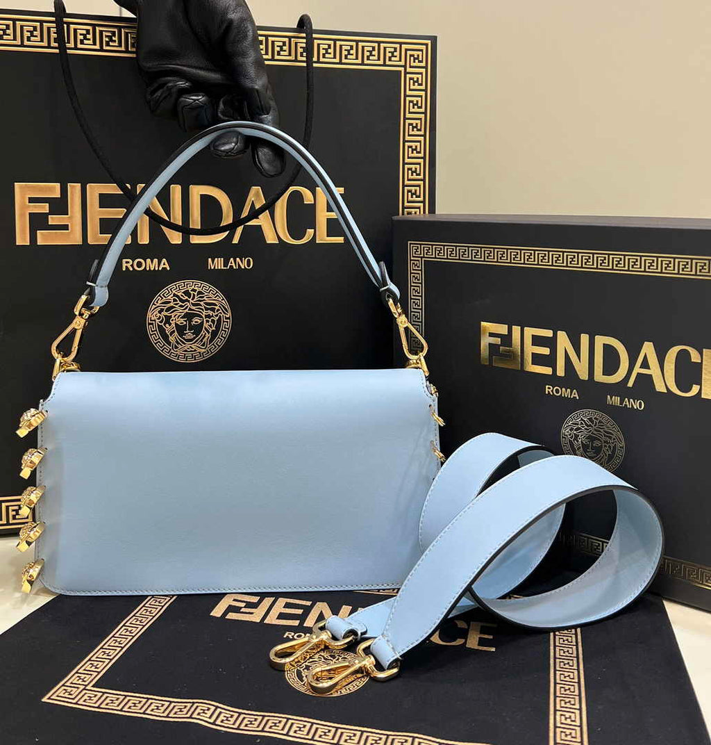 Fendi x Versace Fendace Brooch Baguette NM Bag 8BS068 Blue