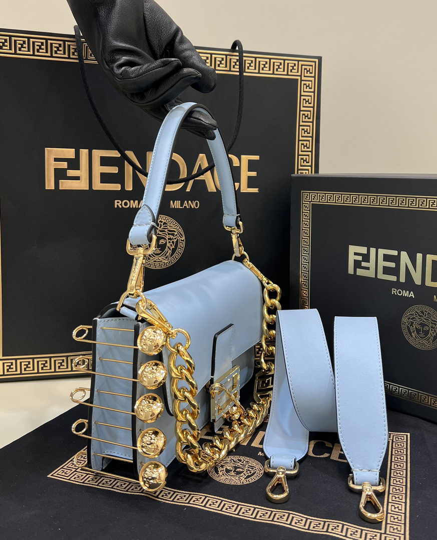 Fendi x Versace Fendace Brooch Baguette NM Bag 8BS068 Blue