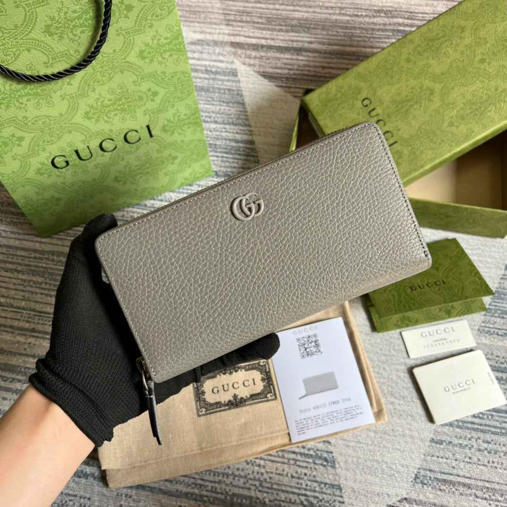 Gucci ‎‎456117 GG Marmont zip around wallet Gray leather