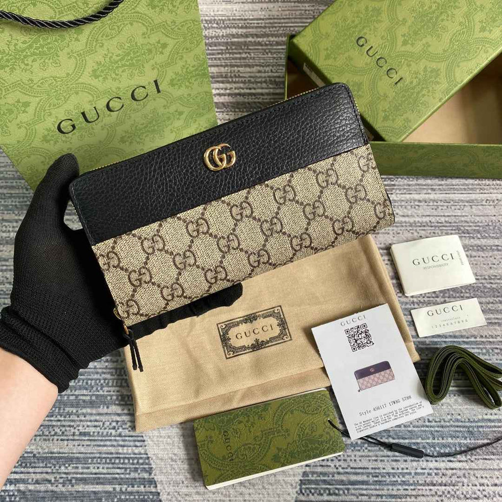 Gucci GG Marmont zip around wallet ‎‎456117 black leather