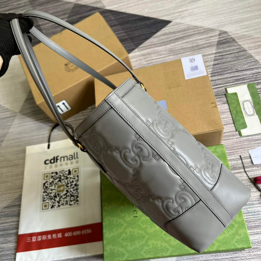 Gucci ‎631685 GG Matelassé leather medium tote gray leather