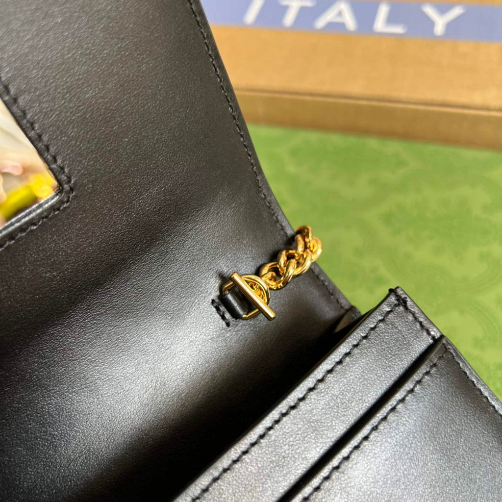 Gucci ‎723787 GG Matelassé chain wallet black leather