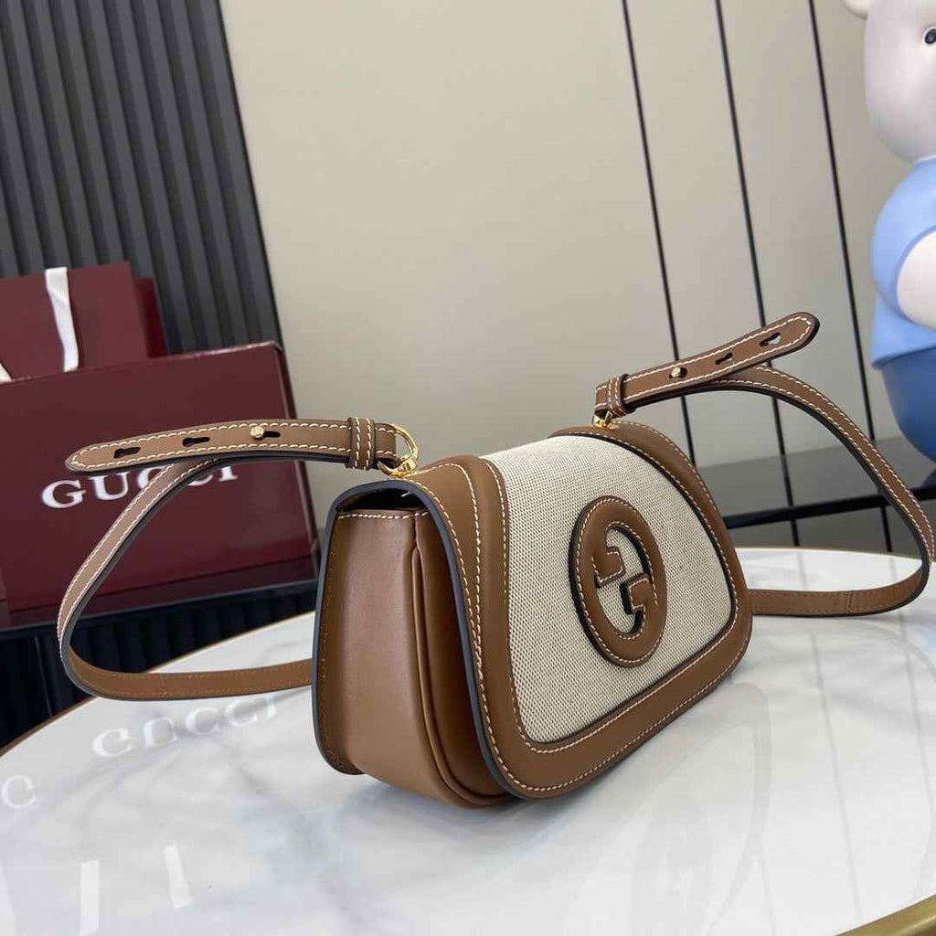 Gucci Blondie mini shoulder bag in  cotton canvas brown leather 815700