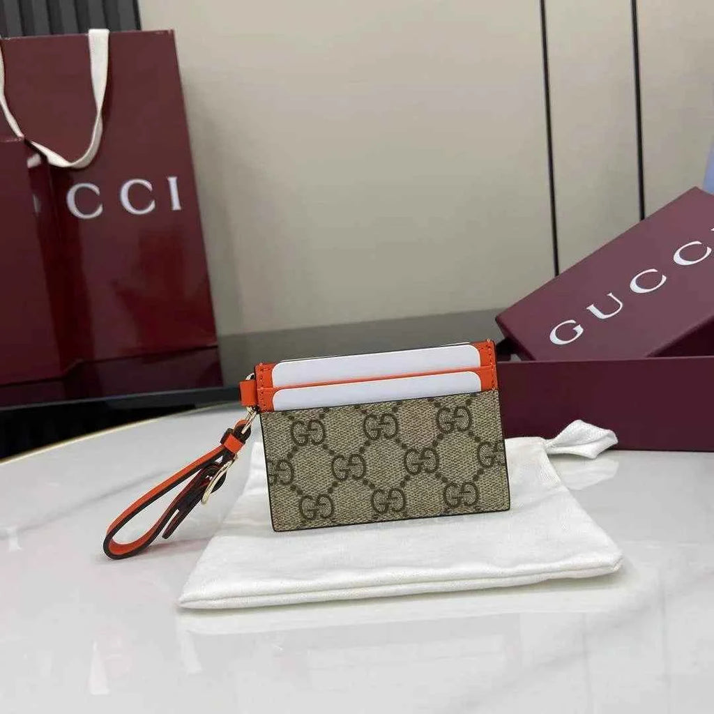 Gucci GG Emblem card case with strap 819121 beige and orange fabric