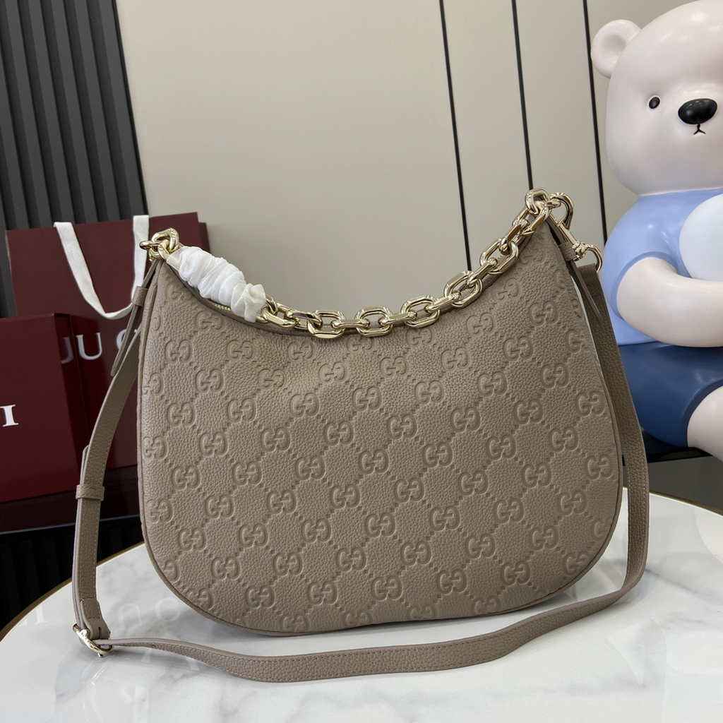 Gucci GG Emblem medium shoulder bag 820453 in taupe GG leather