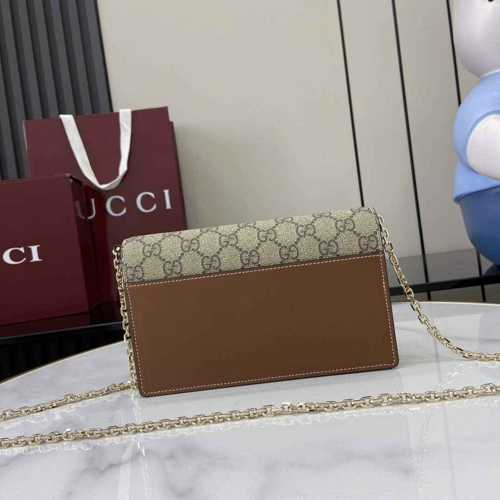 Gucci GG Emblem wallet on chain in brown leather 838151