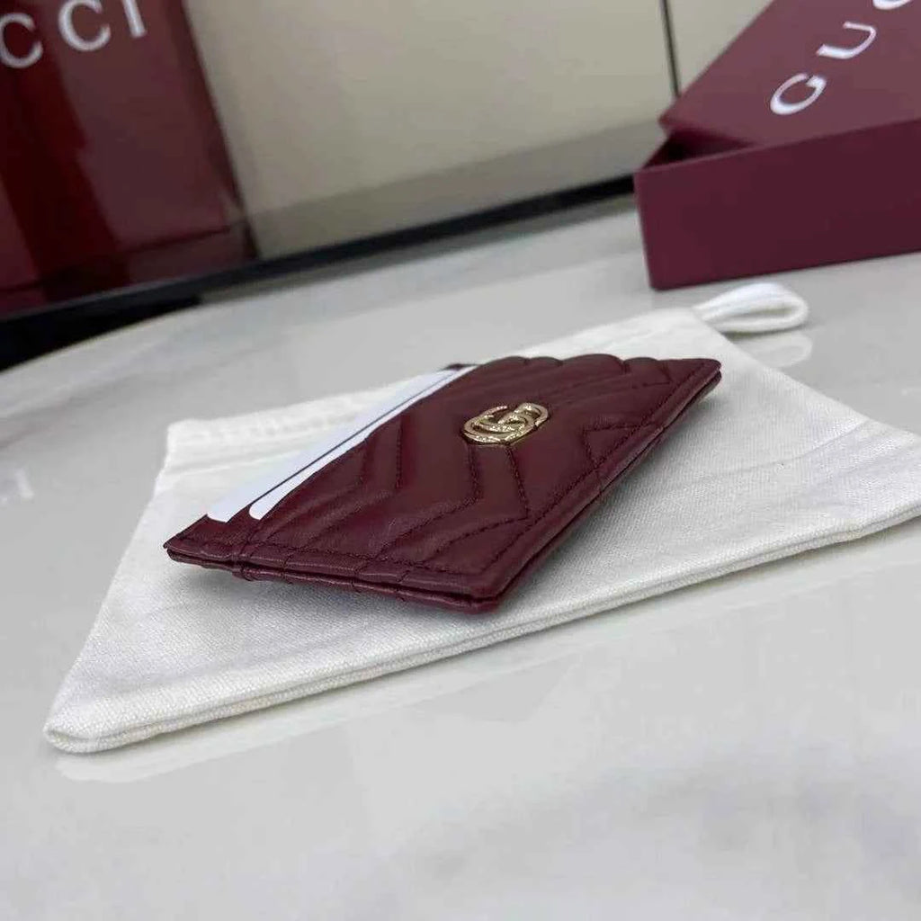 Gucci GG Marmont card case ‎443127 in wine red leather