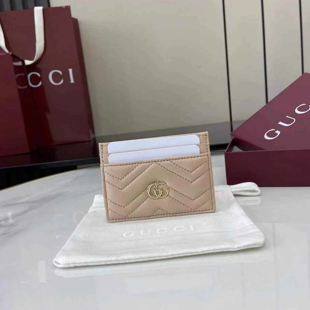 Gucci GG Marmont card case ‎443127 in dark beige leather
