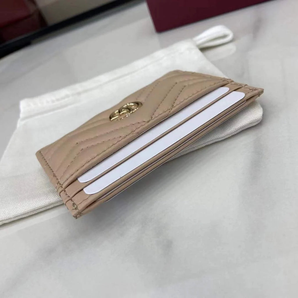 Gucci GG Marmont card case ‎443127 in dark beige leather