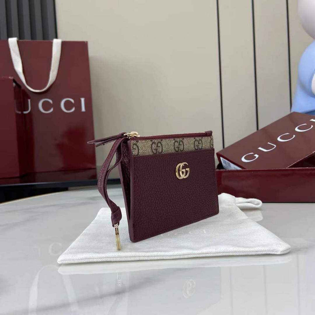 Gucci GG Marmont card case in Rosso Ancora red and beige leather ‎837966