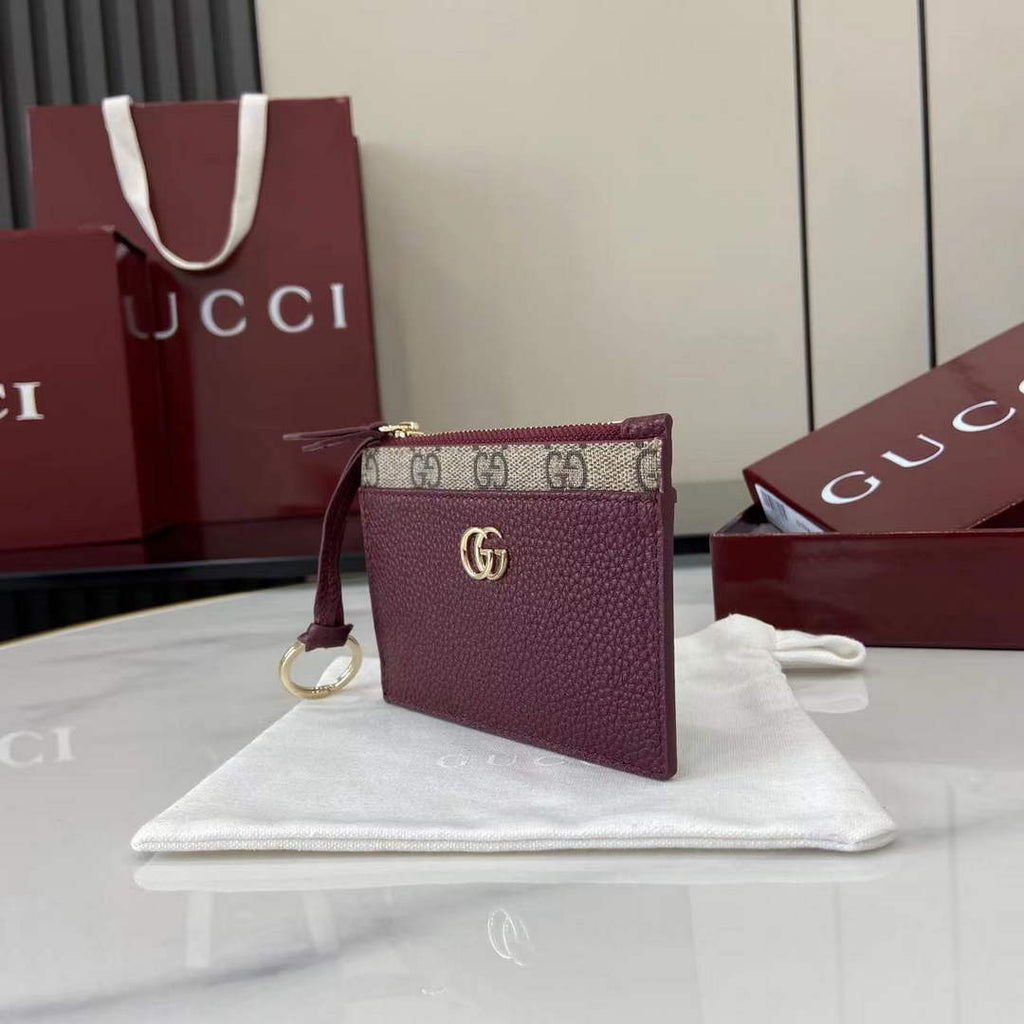 Gucci GG Marmont card case in Rosso Ancora red and beige leather ‎837966