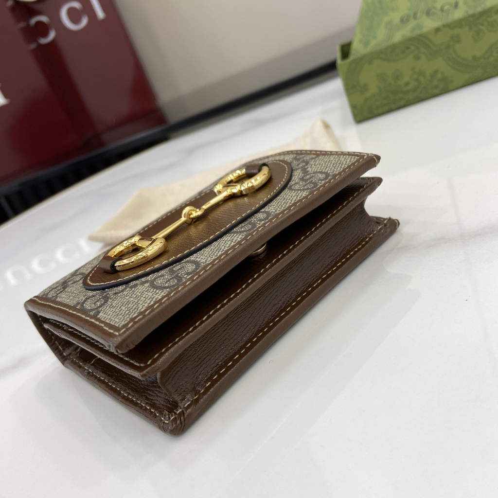 Gucci Horsebit 1955 card case wallet, 621887 in brown leather
