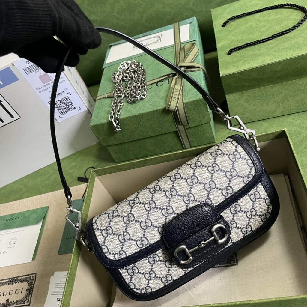 Gucci Horsebit 1955 small shoulder bag 735178 in GG Supreme blue