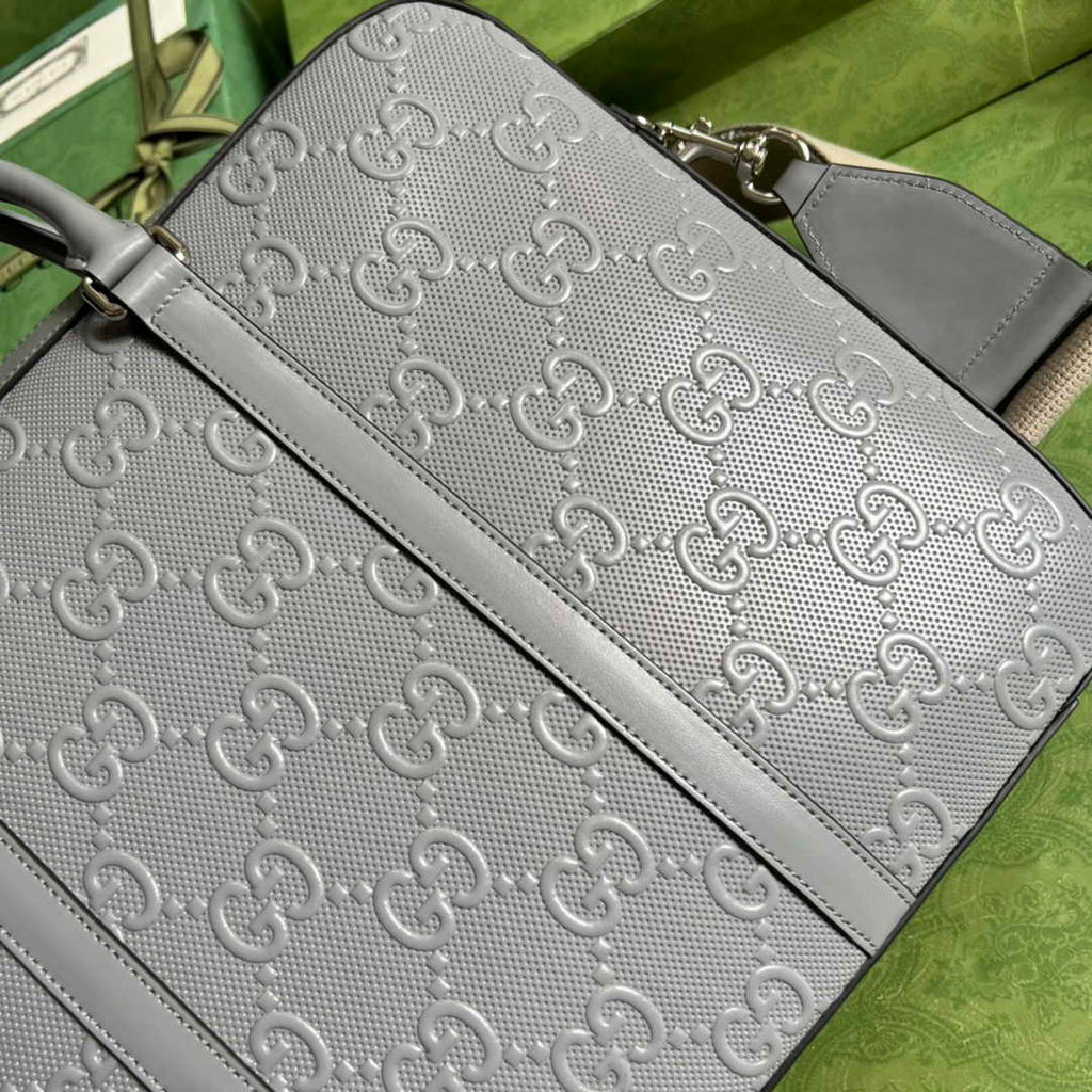 Gucci Jumbo GG Briefcase ‎658573 In Gray Leather