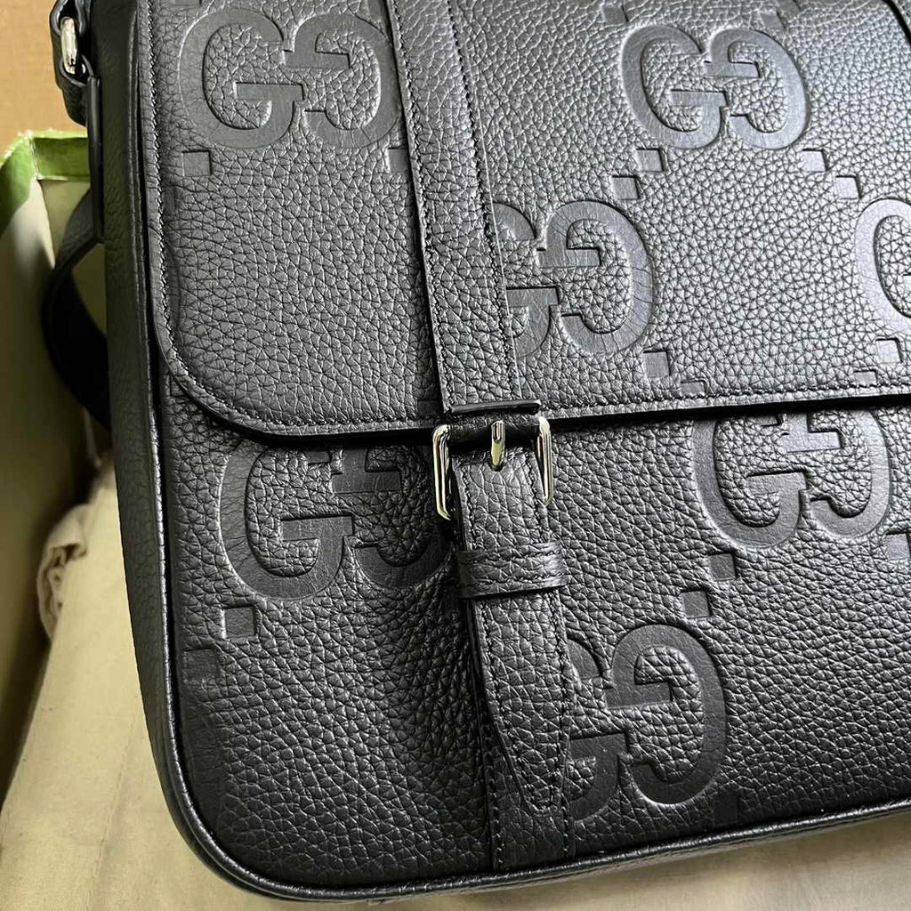 Gucci Jumbo GG medium messenger bag 760234 in black leather