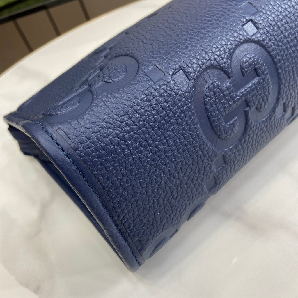 Gucci Jumbo GG pouch in black leather 739490 In Blue leather