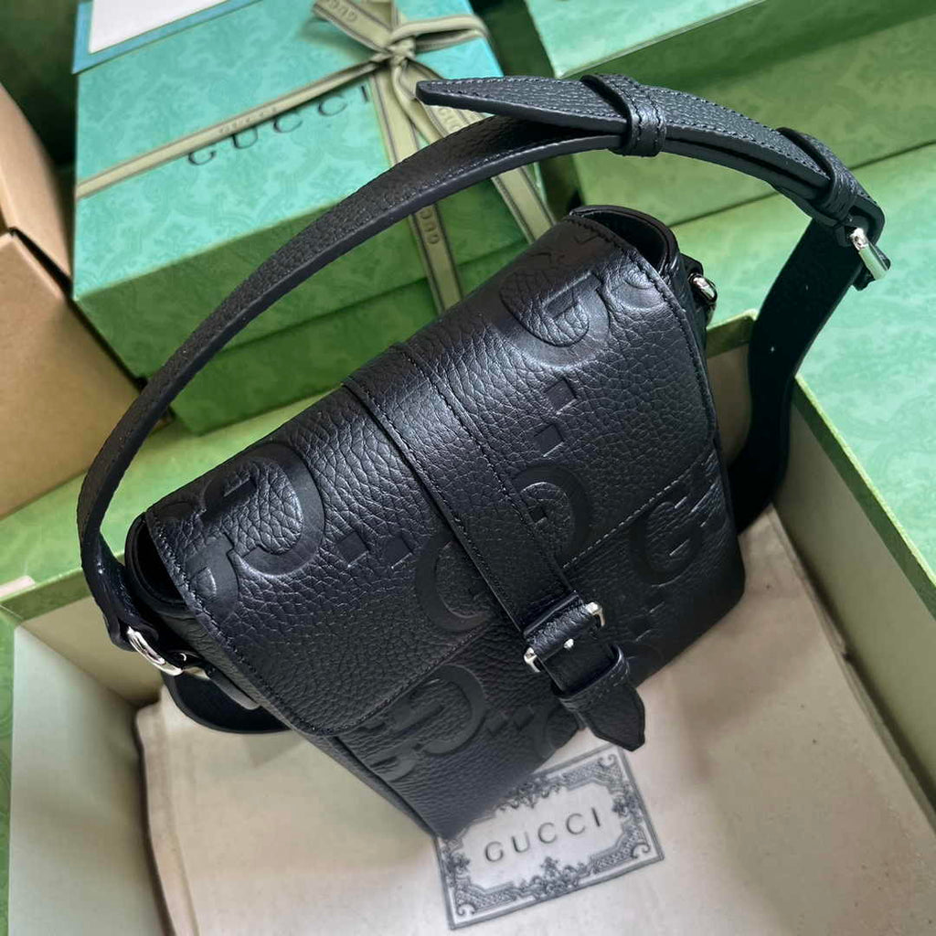 Gucci Jumbo GG small messenger bag 760235 in black leather