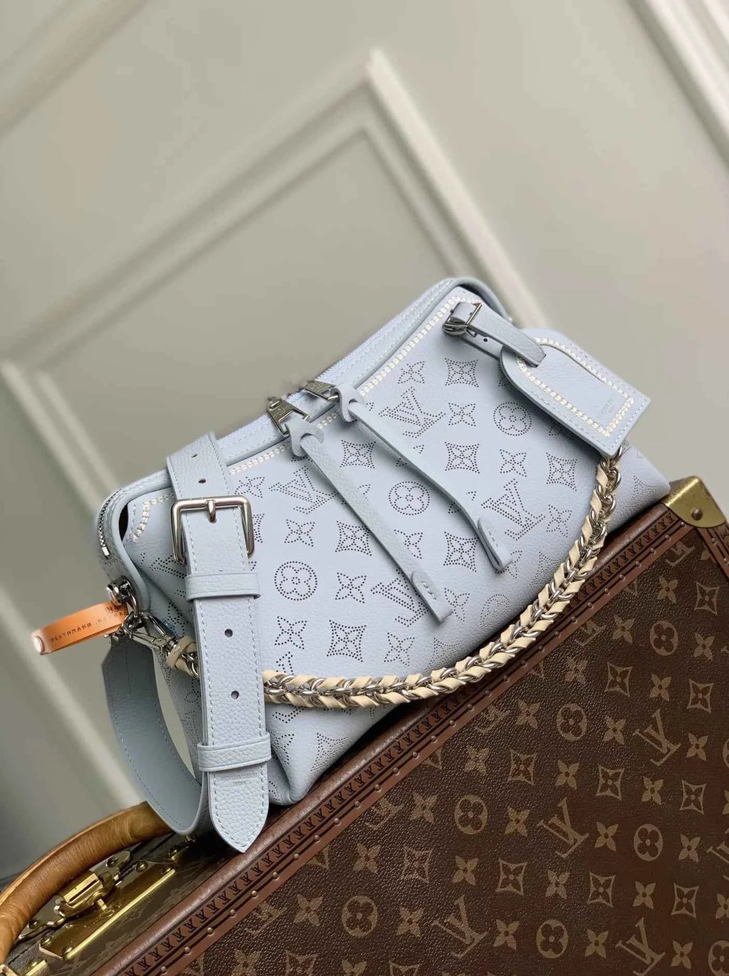 Louis Vuitton Hand It All PM Bag, M29317 Blue Olympe Perforated Mahina